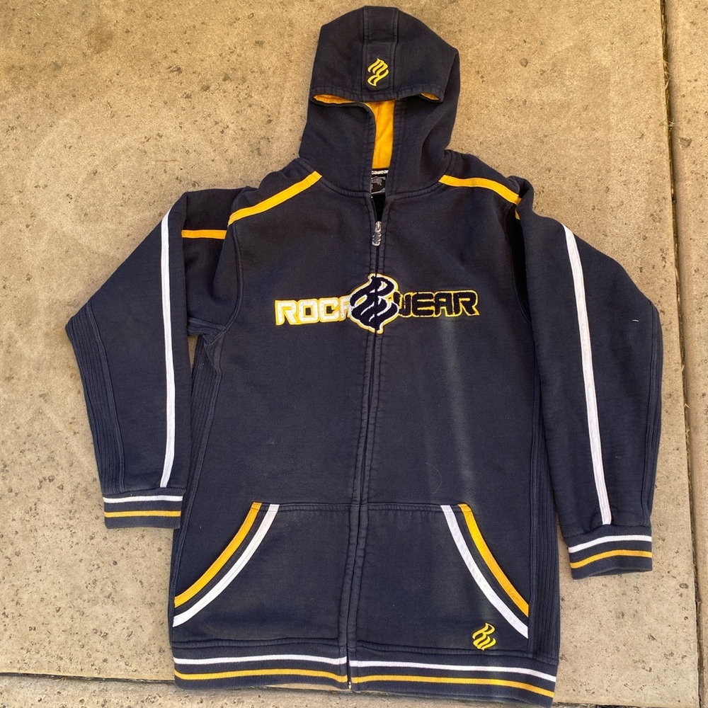 Vintage ROCAWEAR Full Zip Up Hoodie Sweatshirt Jacket Logo Size XL Authentic